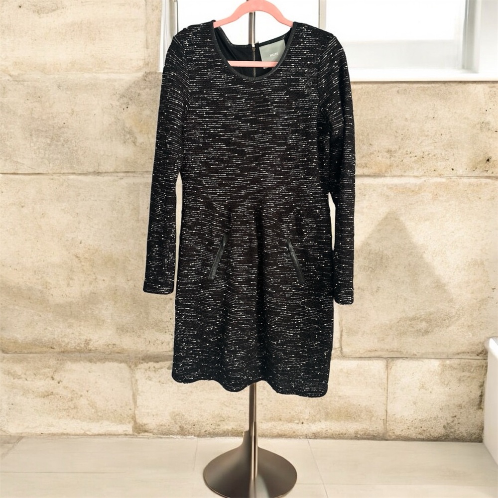 Maeve Anthropologie Boucle Tweed Mini Dress with Faux Leather Trim - L